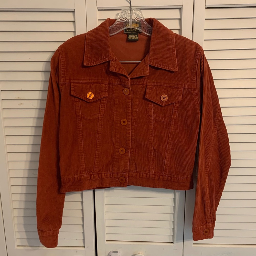 VTG‎ Free People Corduroy Trucker Jacket Y2K Cropped Burnt Orange Womens S Boho